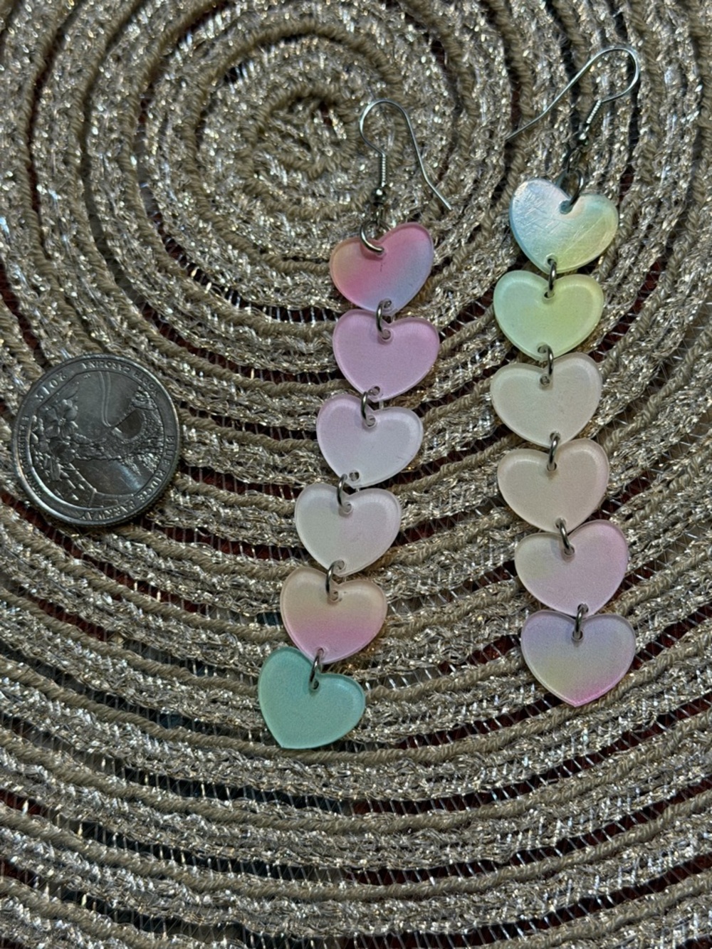 Pastel Heart Dangle Earrings Y2K Frosted Acrylic Coquette Cute Kawaii